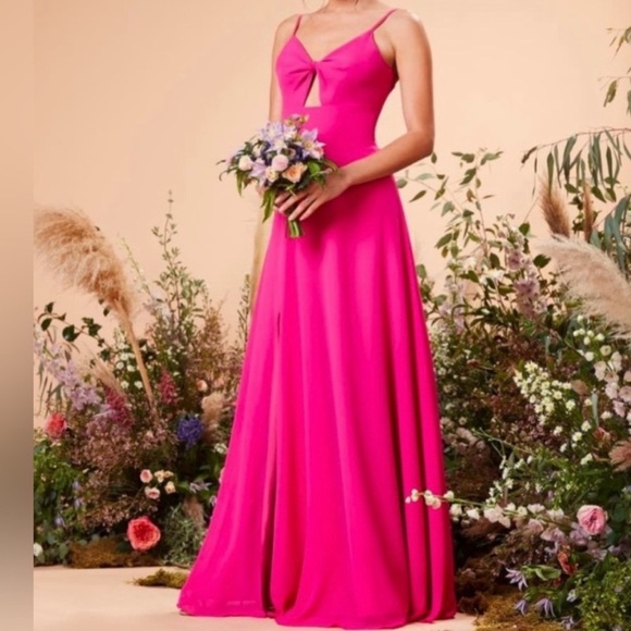 Dress the Population Cambria Pink Tie Bodice Gown  Knot Front Maxi Dress L NWT - Picture 1 of 16